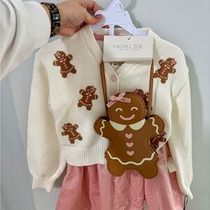 Rachel Zoe Cream and Brown Gingerbread Sweater, Skirt, Purse Set